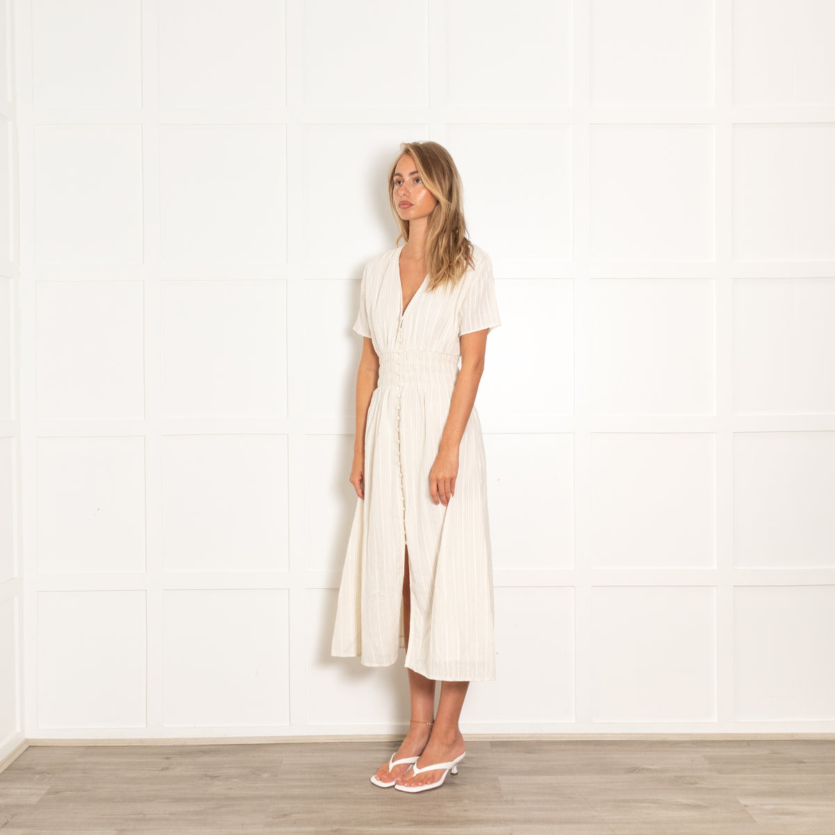 Sessun Cream Striped Short Sleeve Dress
