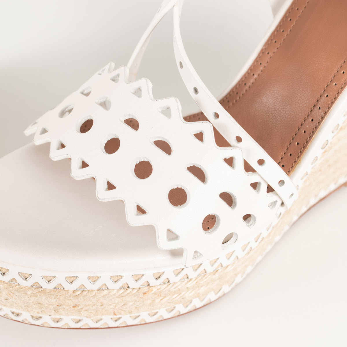 Alaia White Perforated Leather Espadrille Heeled Wedges