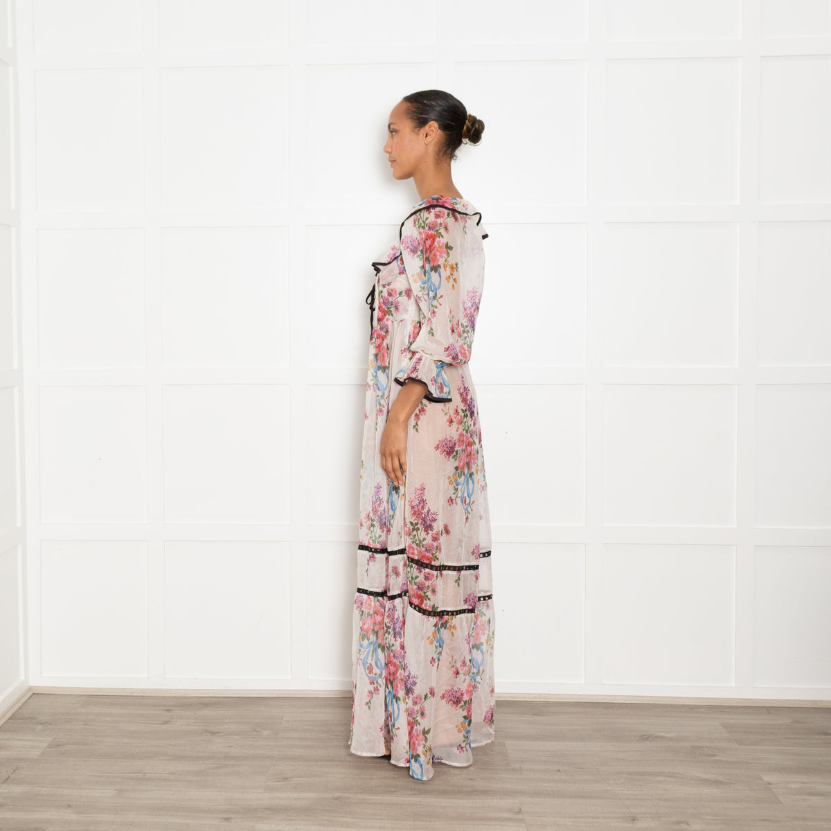For Love & Lemons Floral Severine Whimsical Sheer Maxi Dress