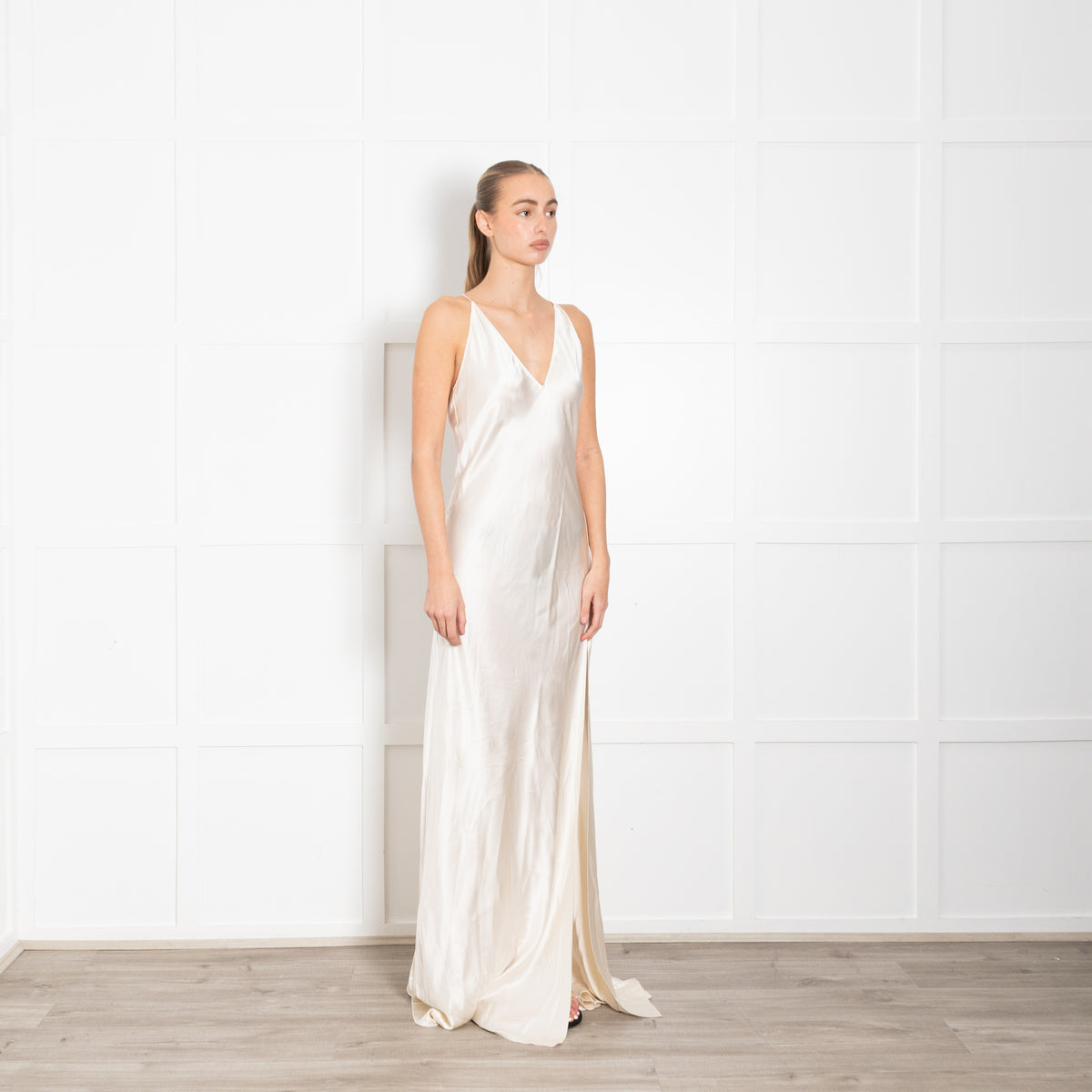 Nili Lotan Katie Silk V-Neck Sleeveless Gown With Train