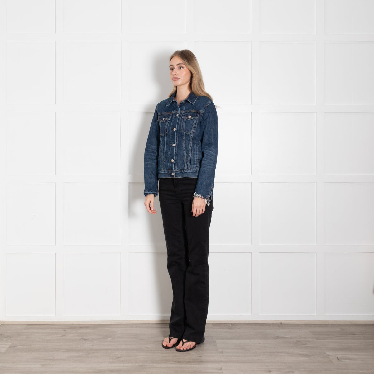 Rag & Bone Blue Denim Raw Hem Sleeve Jacket