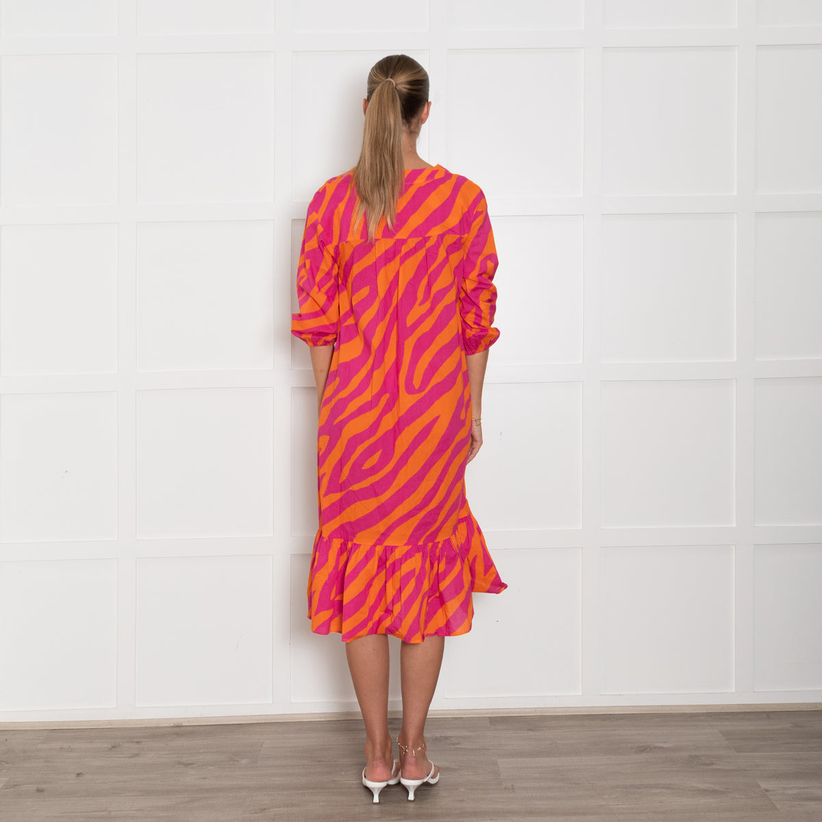 Vilagallo Orange Pink Zebra Print Cotton Dress