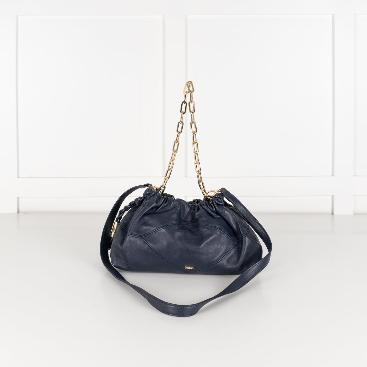 Ba&sh Navy Mini June Leather Crossbody Bag