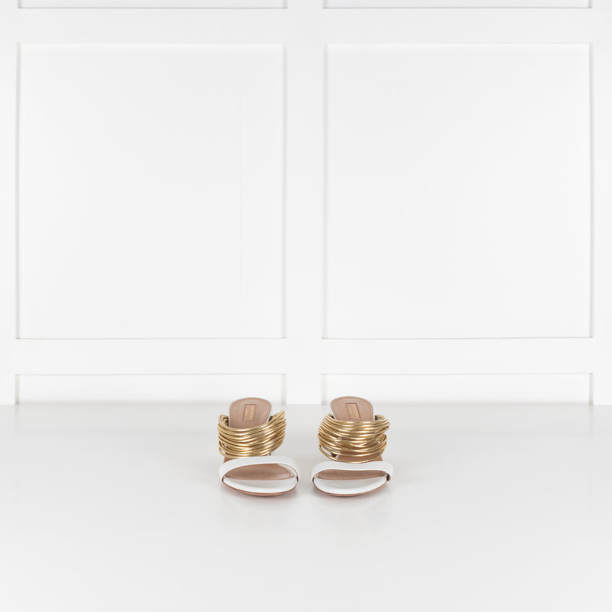 Aquazzura White Gold Leather Rendez Vous Block Heel Sandals