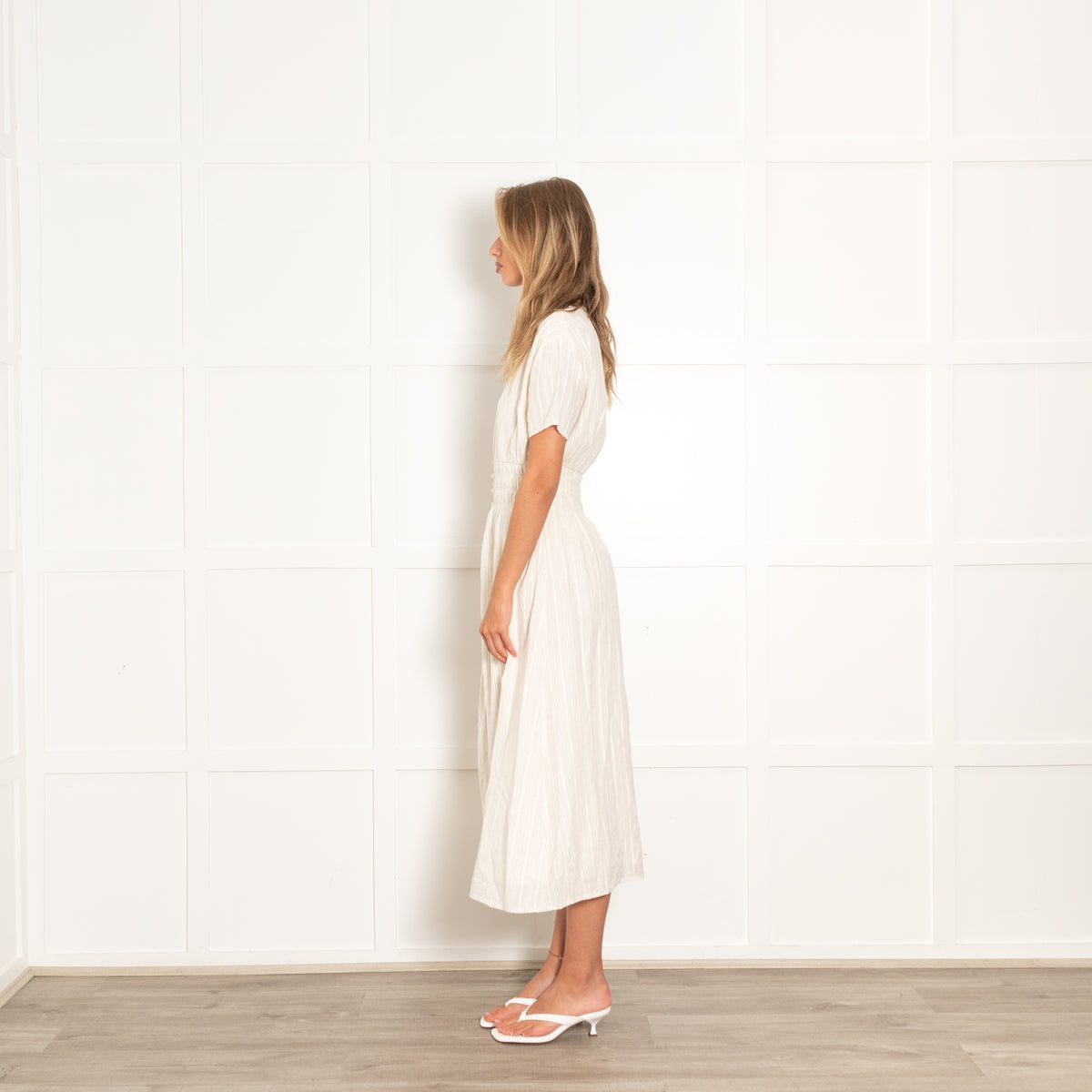 Sessun Cream Striped Short Sleeve Dress