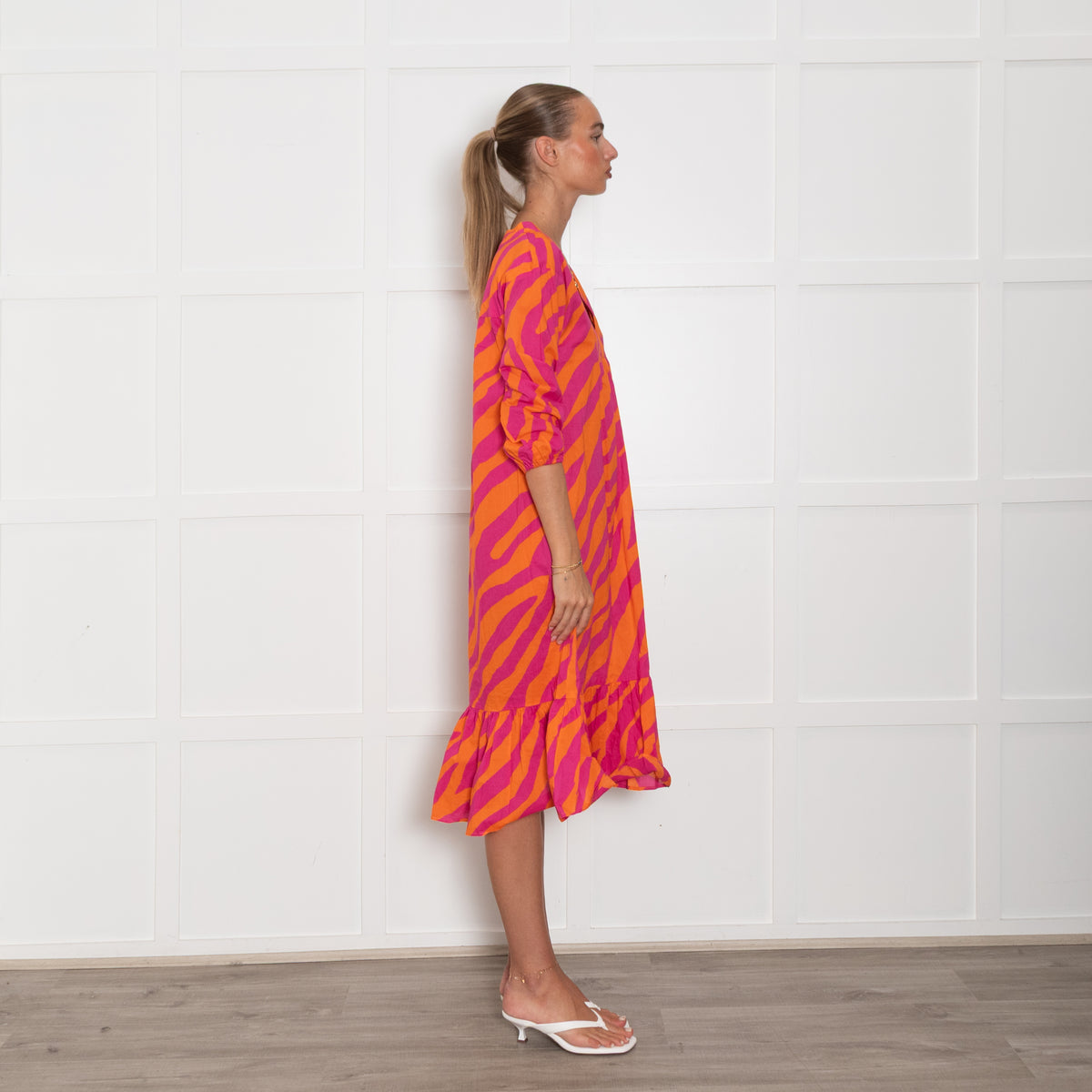 Vilagallo Orange Pink Zebra Print Cotton Dress