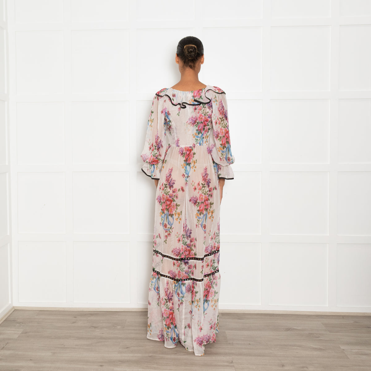 For Love & Lemons Floral Severine Whimsical Sheer Maxi Dress