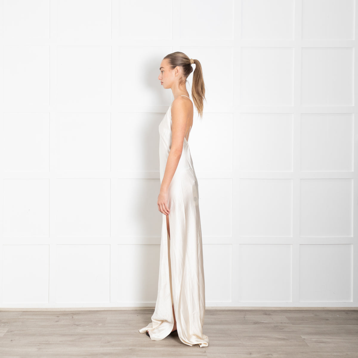 Nili Lotan Katie Silk V-Neck Sleeveless Gown With Train