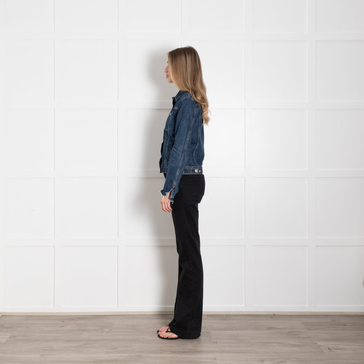 Rag & Bone Blue Denim Raw Hem Sleeve Jacket