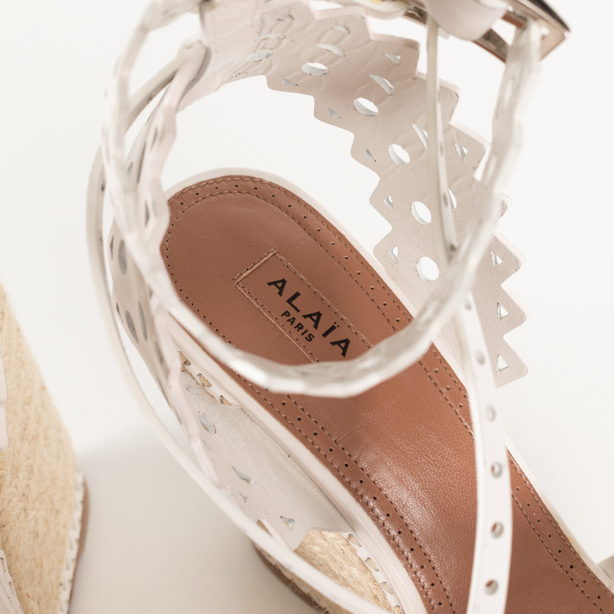 Alaia White Perforated Leather Espadrille Heeled Wedges