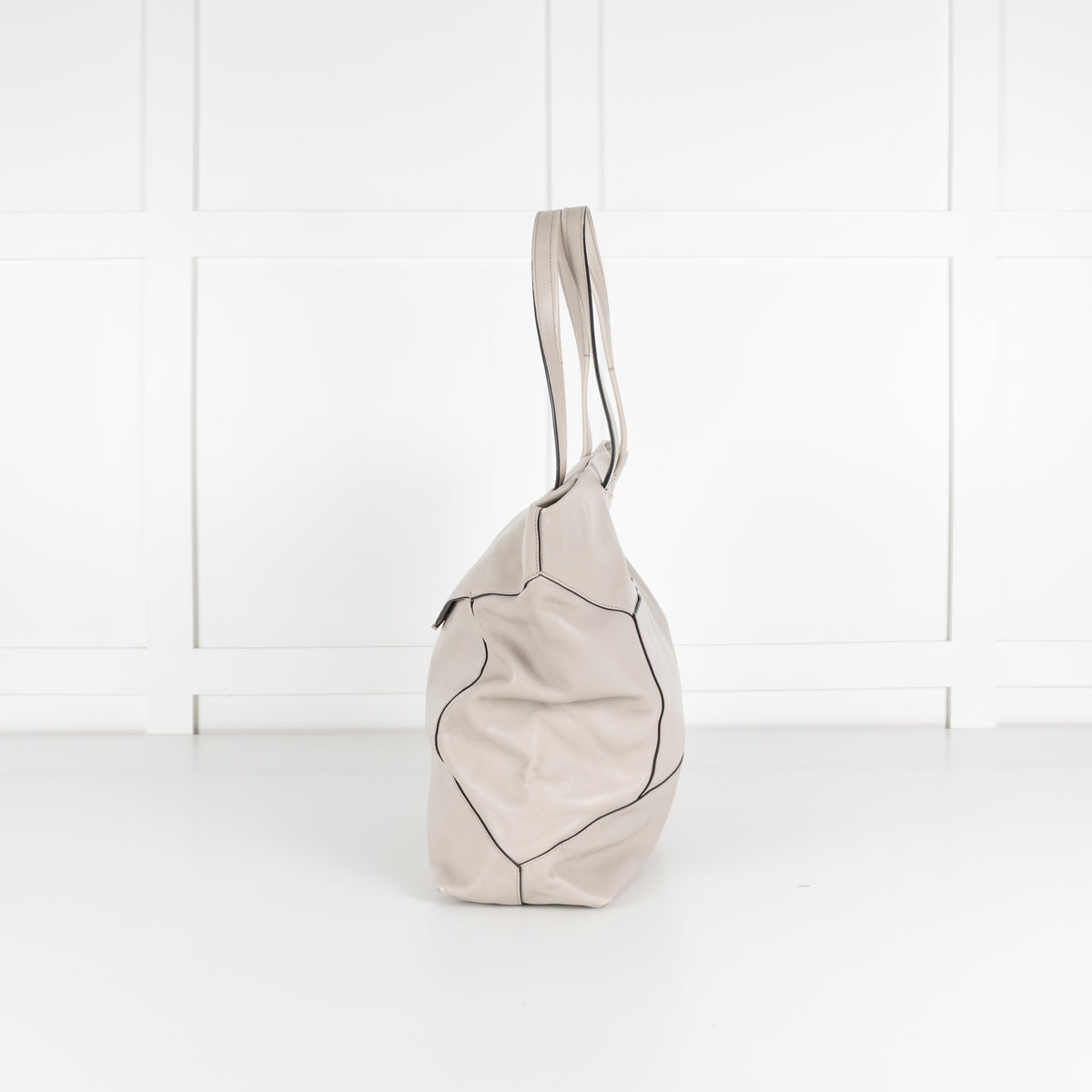 Lancel Grey Smooth Leather Top Handle Tote Bag
