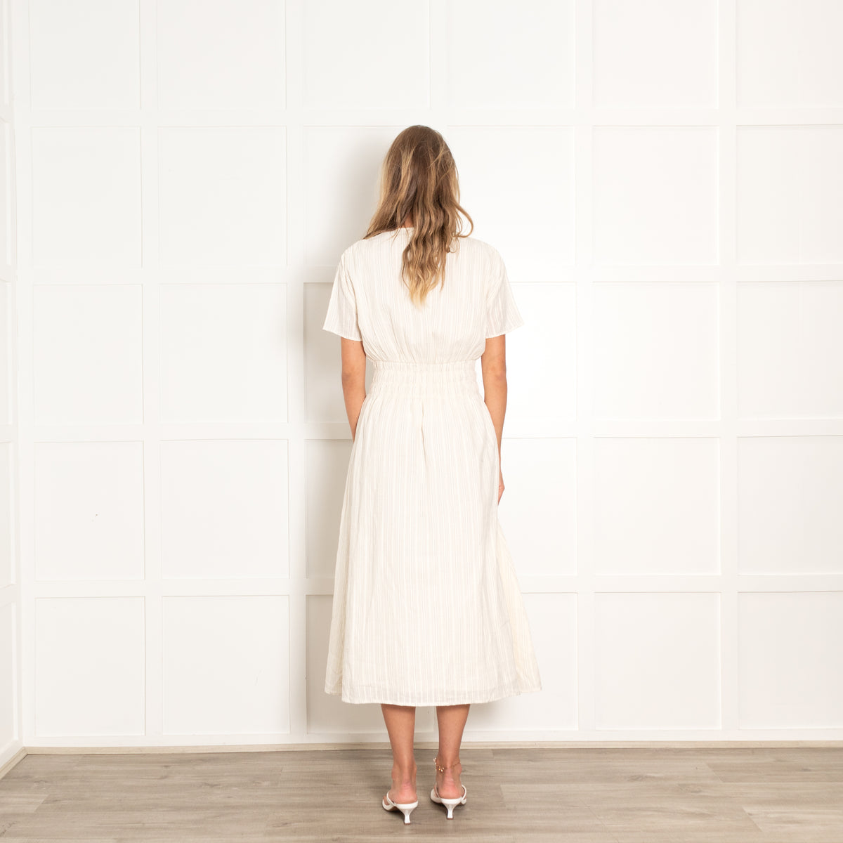 Sessun Cream Striped Short Sleeve Dress