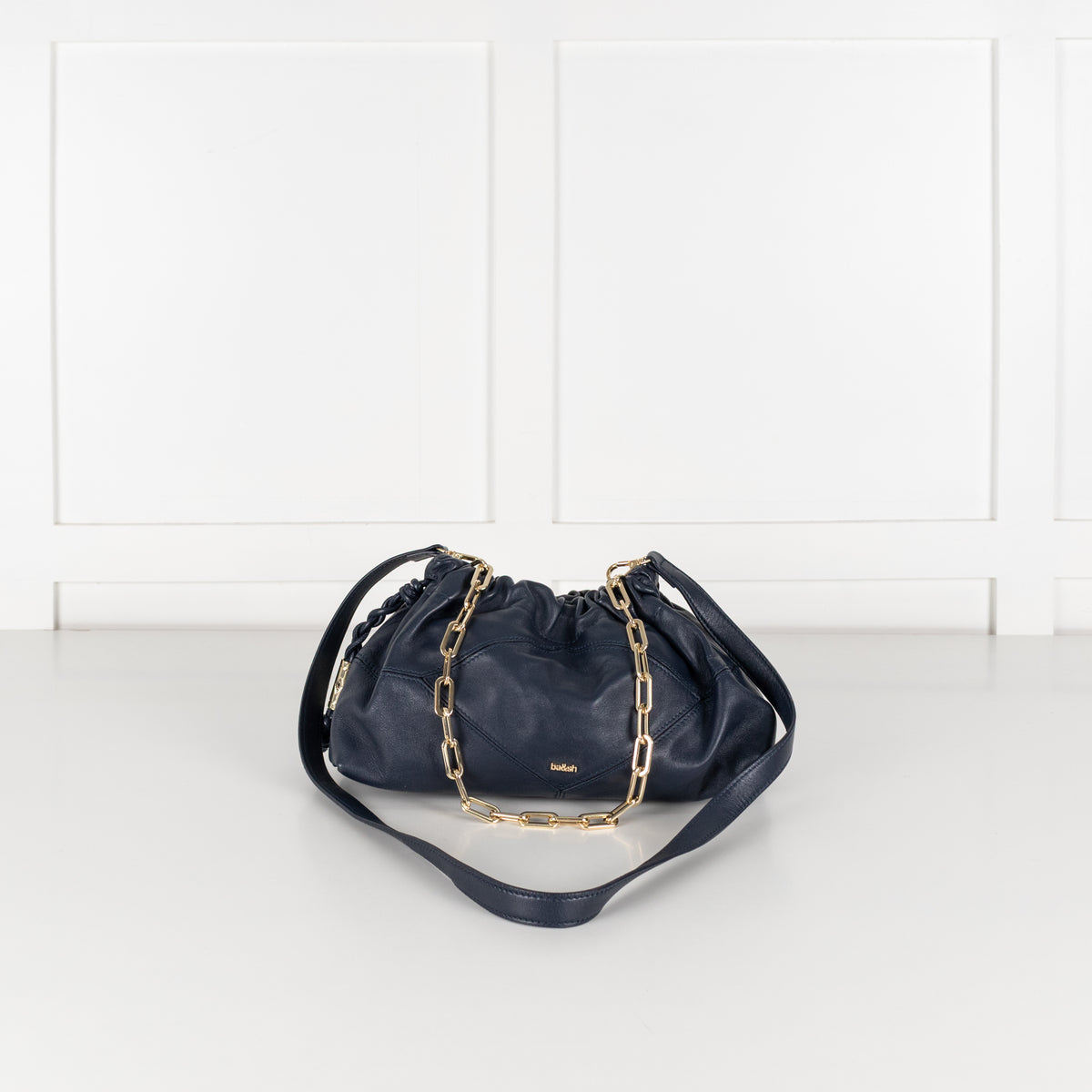 Ba&sh Navy Mini June Leather Crossbody Bag