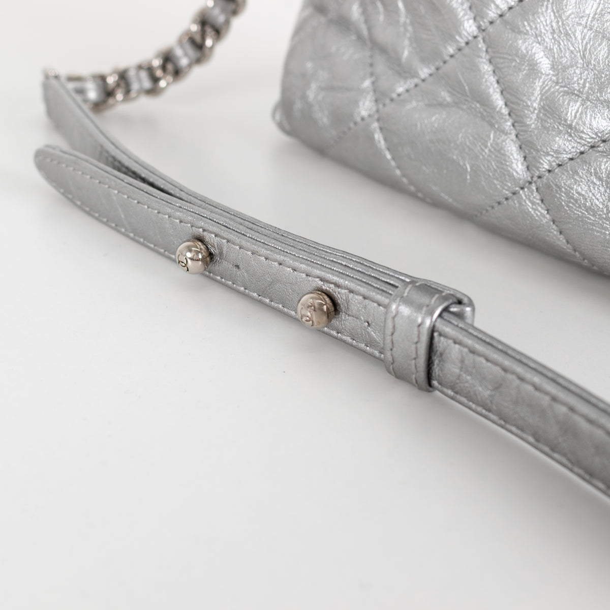 Chanel Leather Turn Lock Chain Silver Shoulder Bag