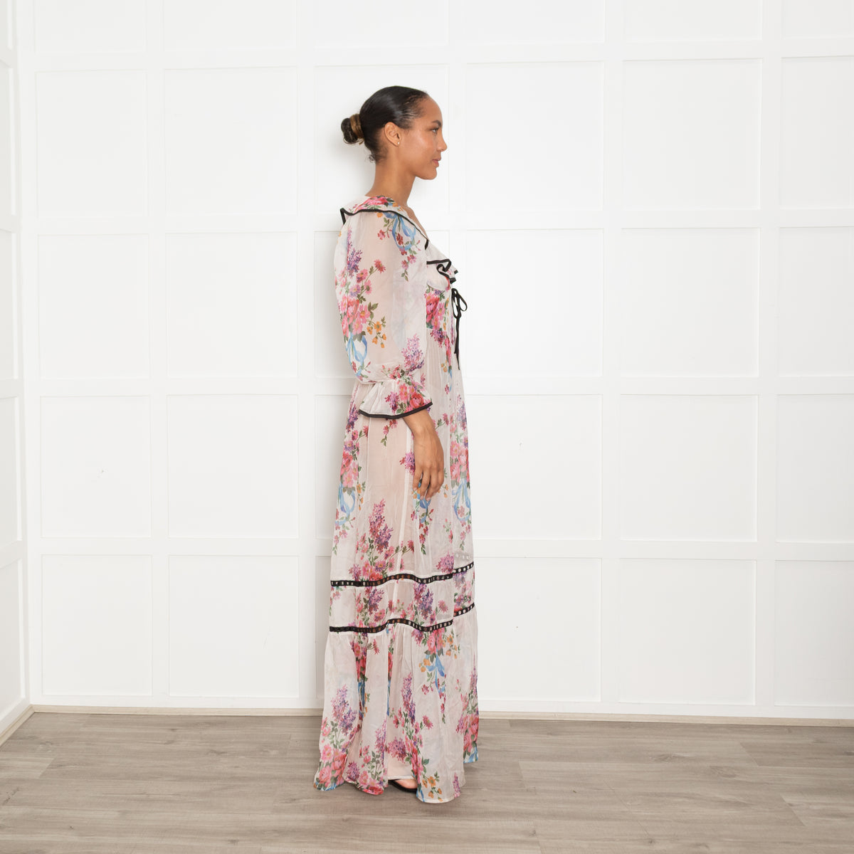 For Love & Lemons Floral Severine Whimsical Sheer Maxi Dress