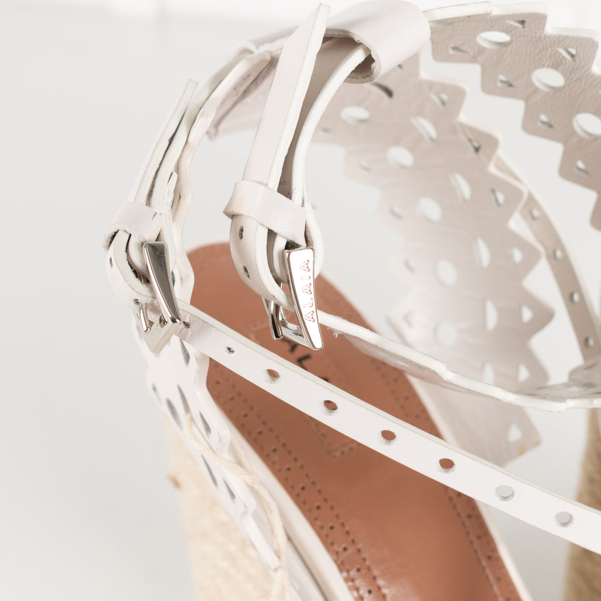 Alaia White Perforated Leather Espadrille Heeled Wedges