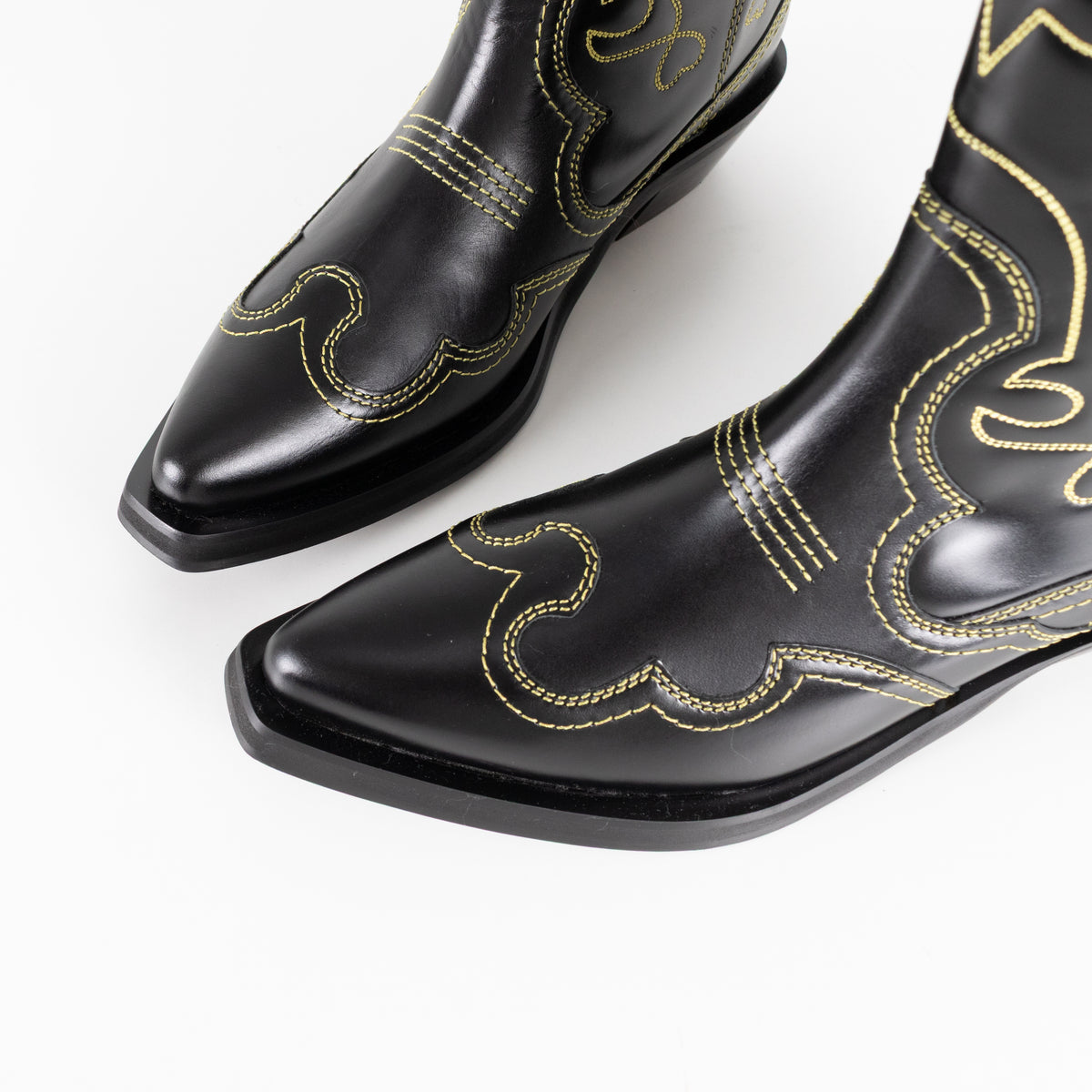 GANNI Mid Shaft Embroidered Western Boot Black/Yellow