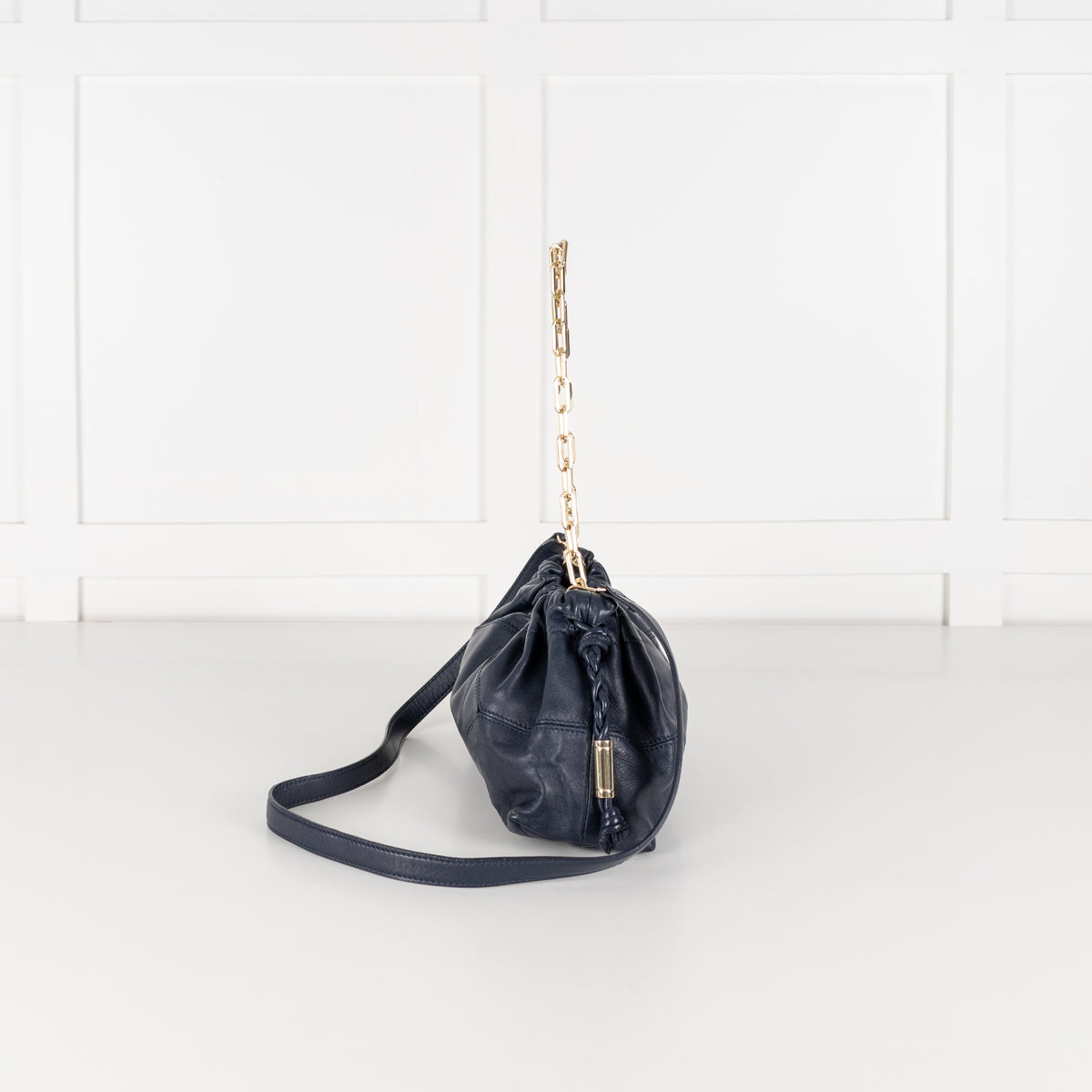 Ba&sh Navy Mini June Leather Crossbody Bag