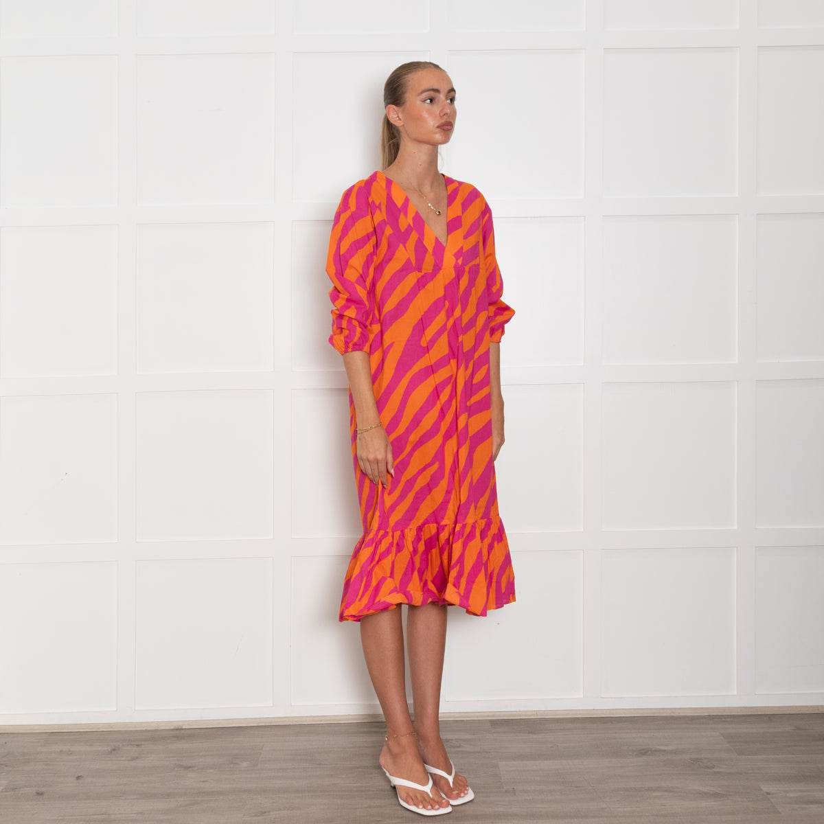 Vilagallo Orange Pink Zebra Print Cotton Dress
