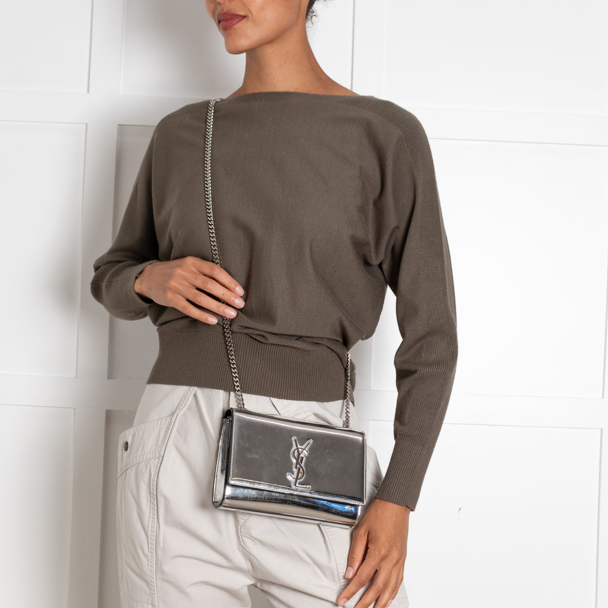 Yves Saint Laurent Silver Mirrored Leather Small Kate Bag