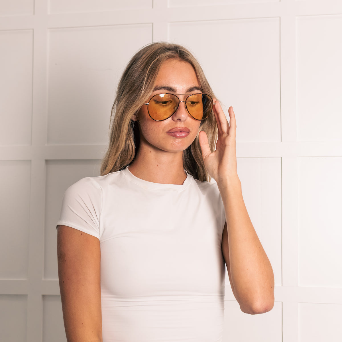 Linda Farrow Titanium Tortoise Shell Aviator with Green Lens