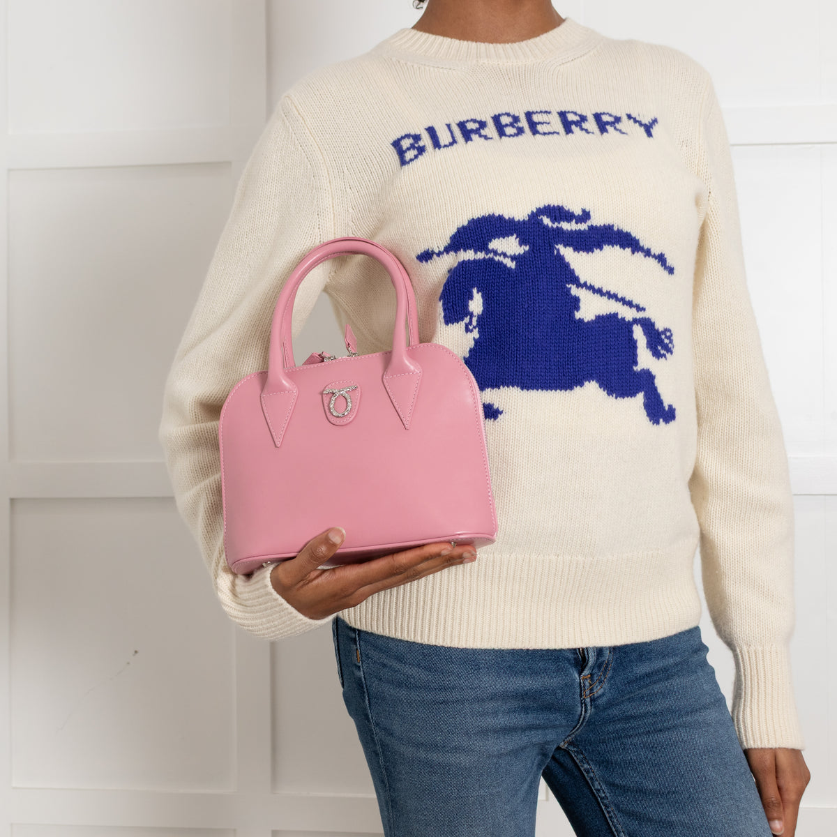 Launer London Pink Leather Silver Hardware Mimi Bag