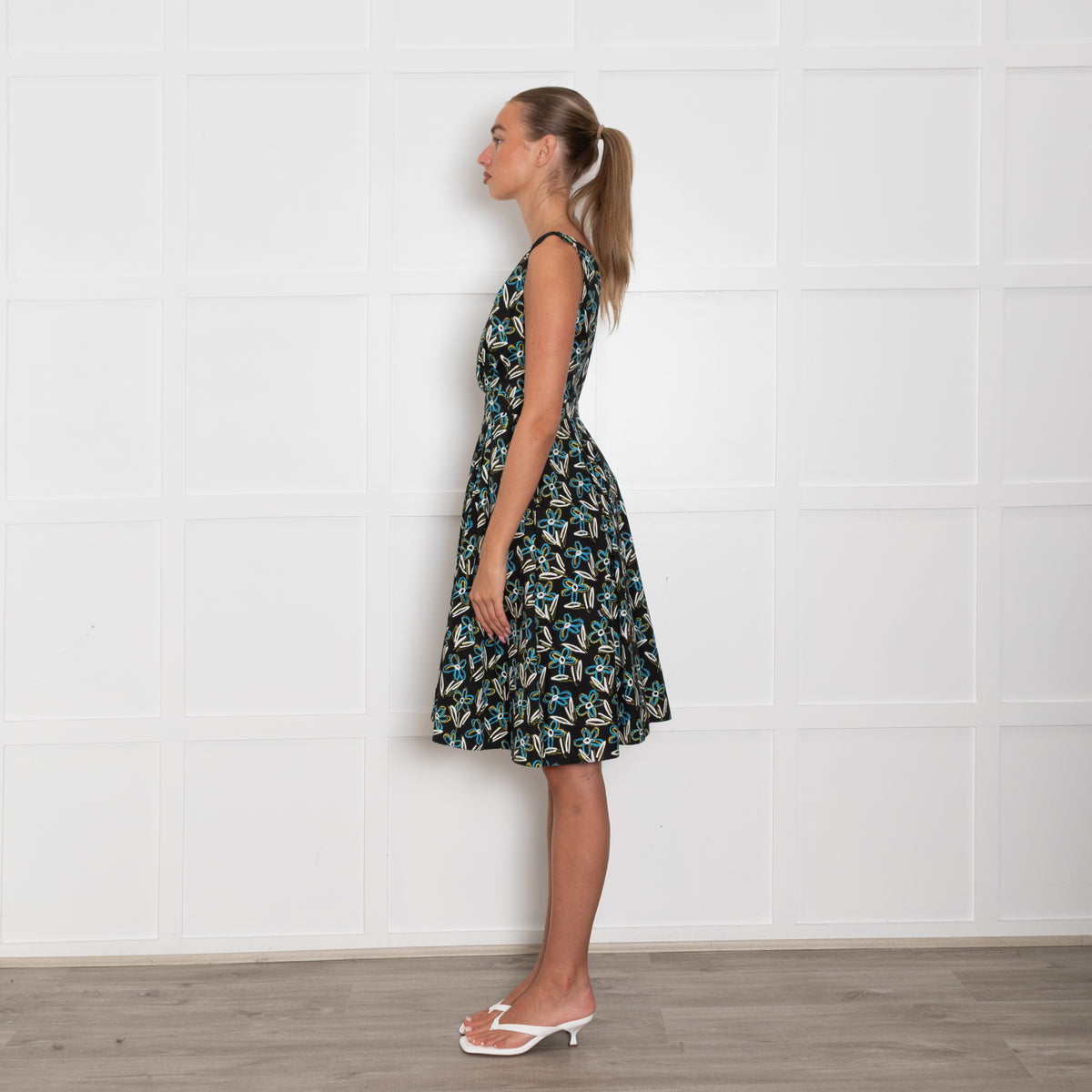 Prada Black White Blue Cotton Sleeveless Dress