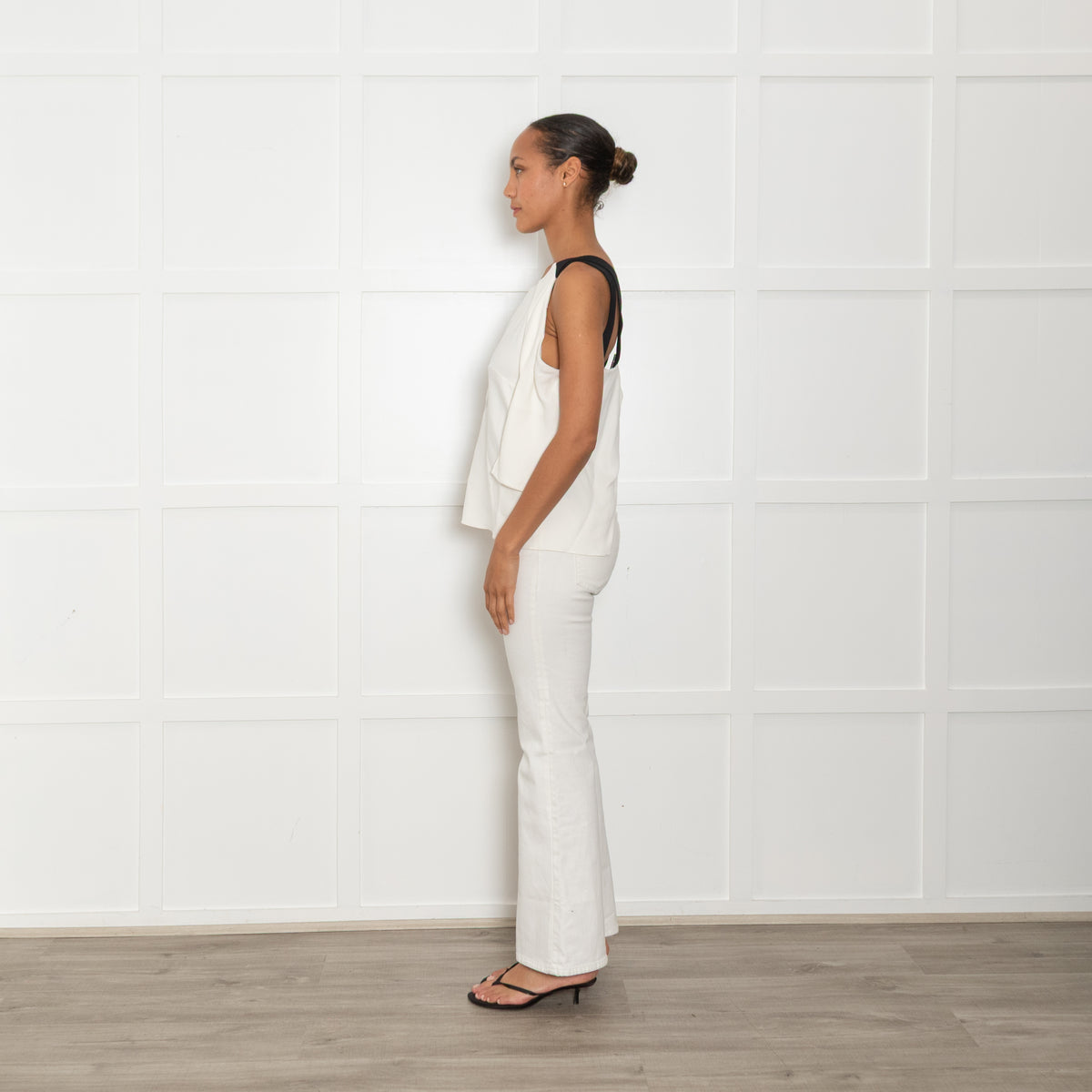 Roland Mouret Cream Black Elasticated Shoulder Straps Top