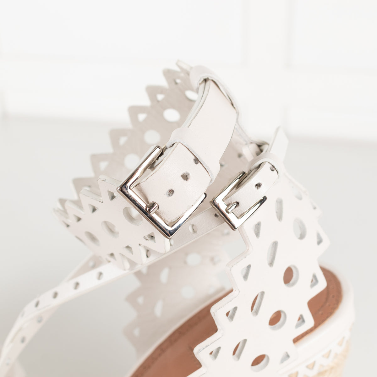 Alaia White Perforated Leather Espadrille Heeled Wedges