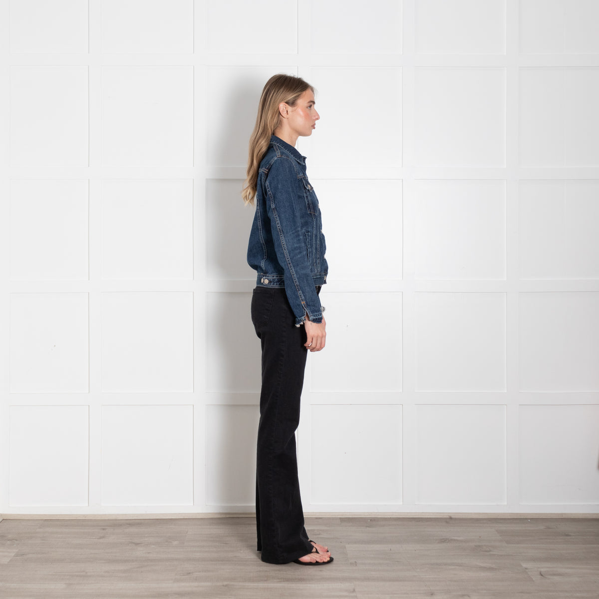 Rag & Bone Blue Denim Raw Hem Sleeve Jacket