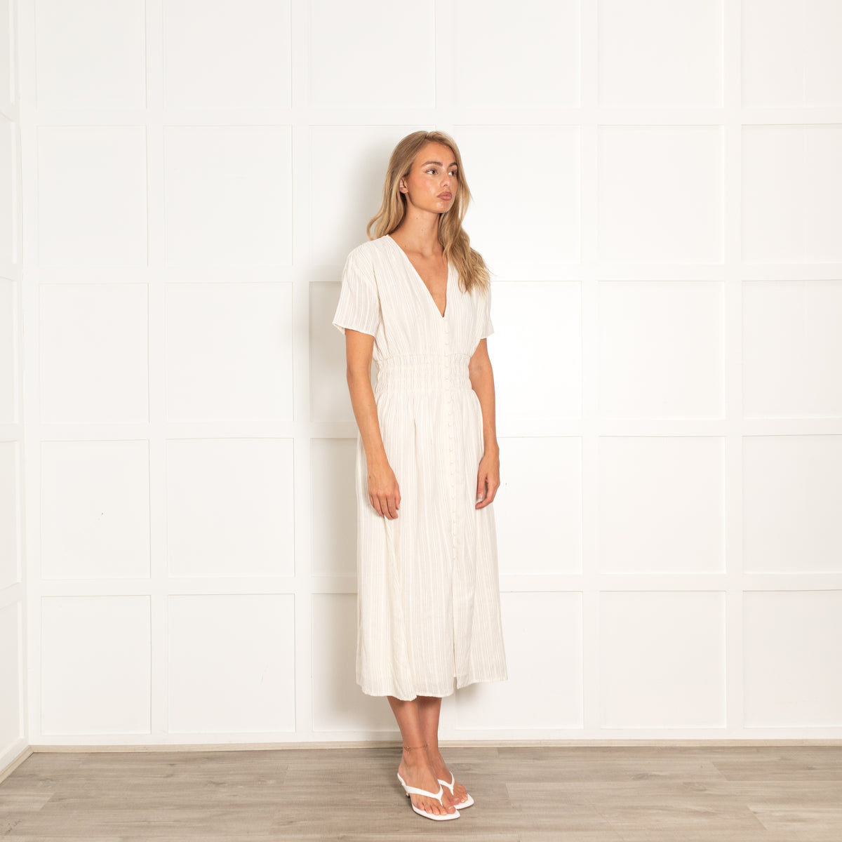 Sessun Cream Striped Short Sleeve Dress