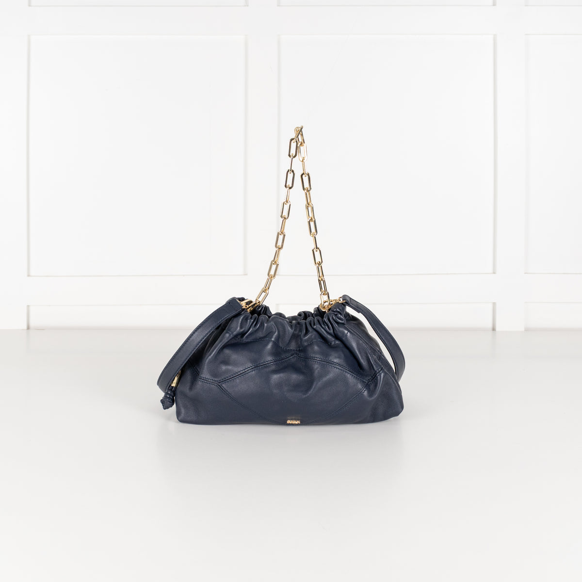 Ba&sh Navy Mini June Leather Crossbody Bag