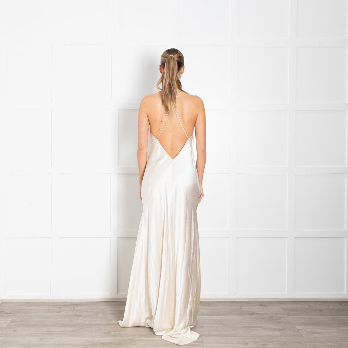 Nili Lotan Katie Silk V-Neck Sleeveless Gown With Train