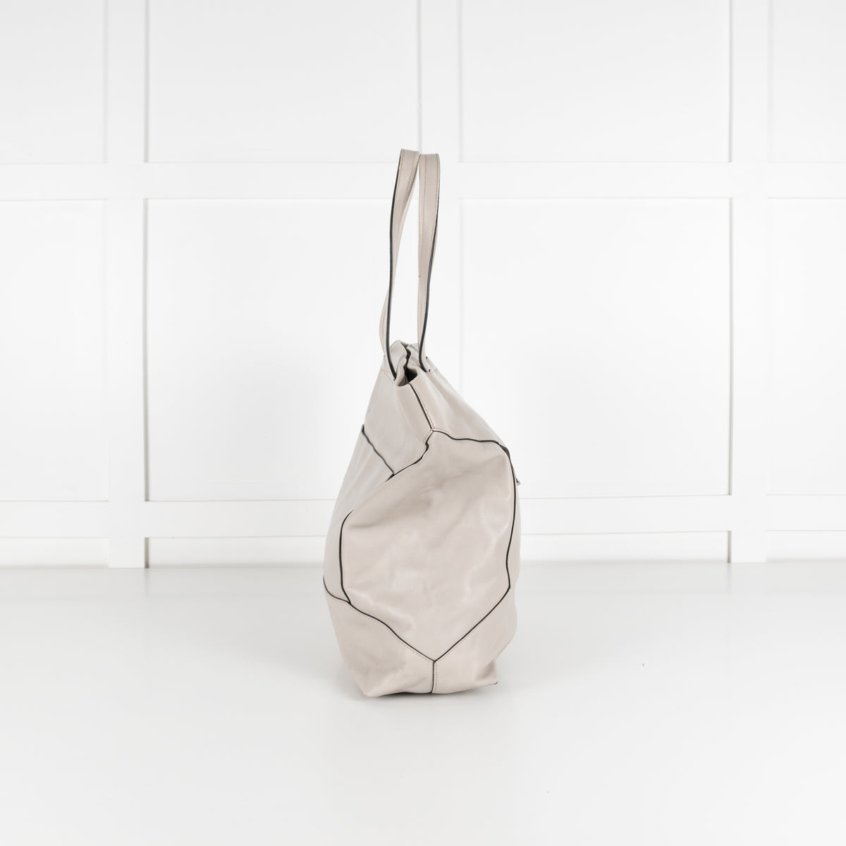 Lancel Grey Smooth Leather Top Handle Tote Bag