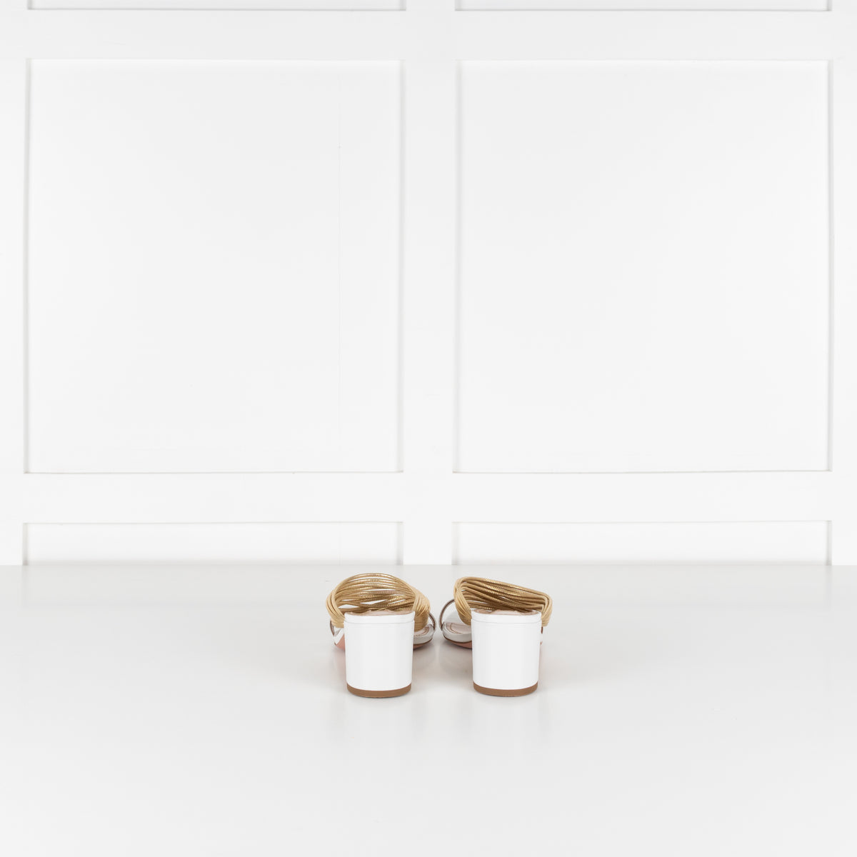 Aquazzura White Gold Leather Rendez Vous Block Heel Sandals