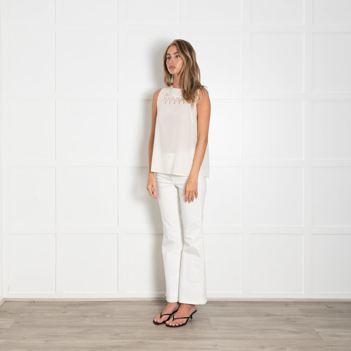 Vanessa Bruno Cream Silk Lace Insert Sleeveless Top