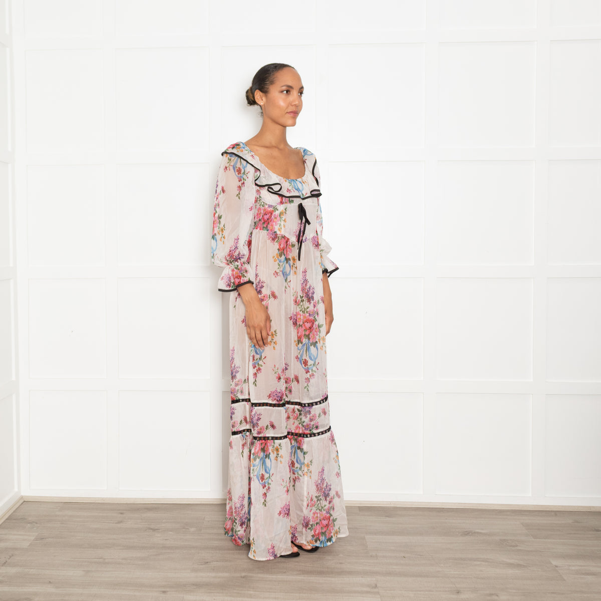 For Love & Lemons Floral Severine Whimsical Sheer Maxi Dress