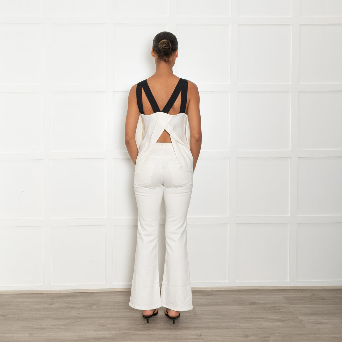 Roland Mouret Cream Black Elasticated Shoulder Straps Top