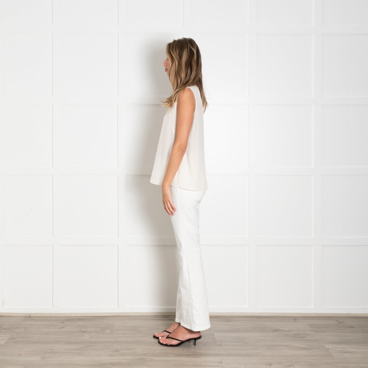 Vanessa Bruno Cream Silk Lace Insert Sleeveless Top