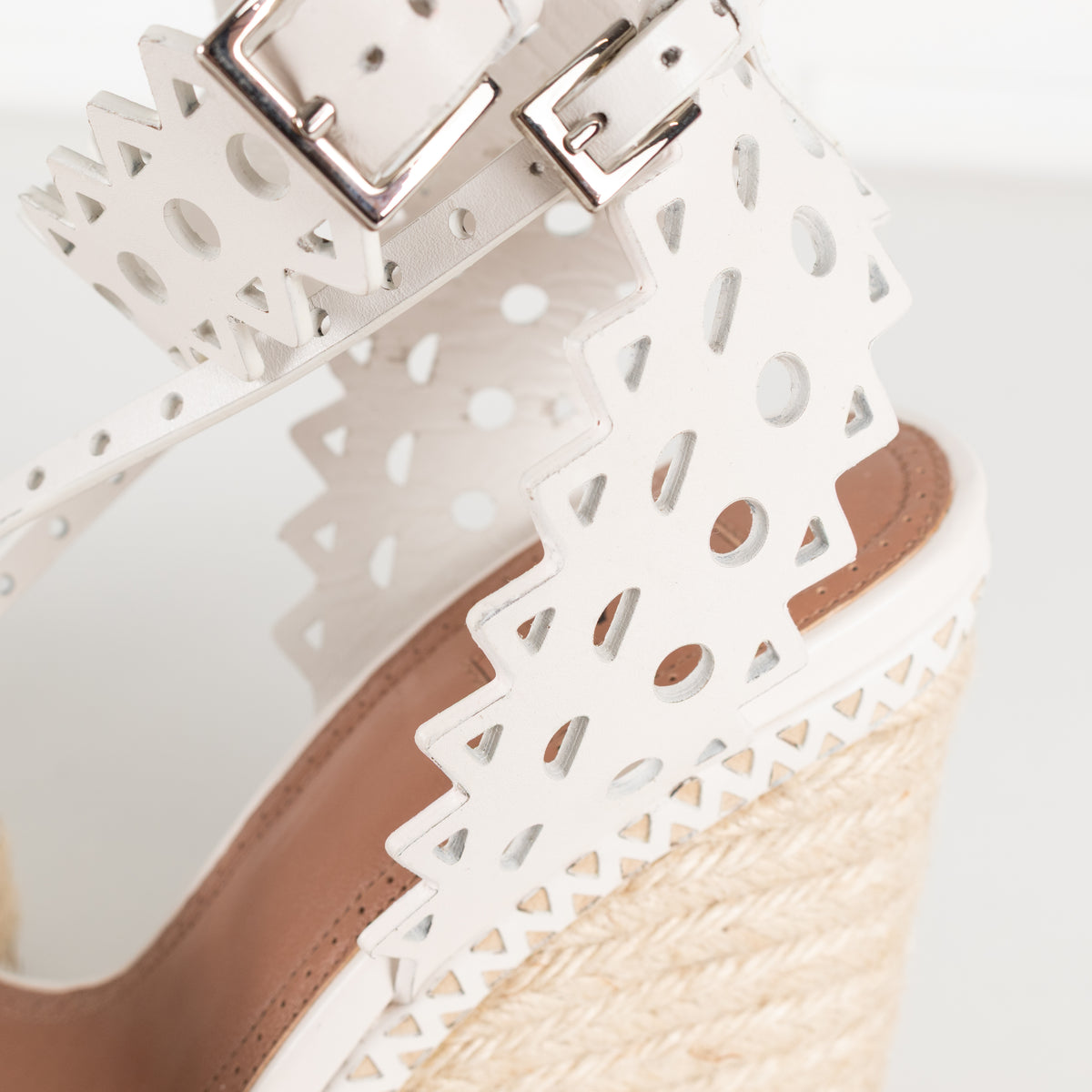 Alaia White Perforated Leather Espadrille Heeled Wedges