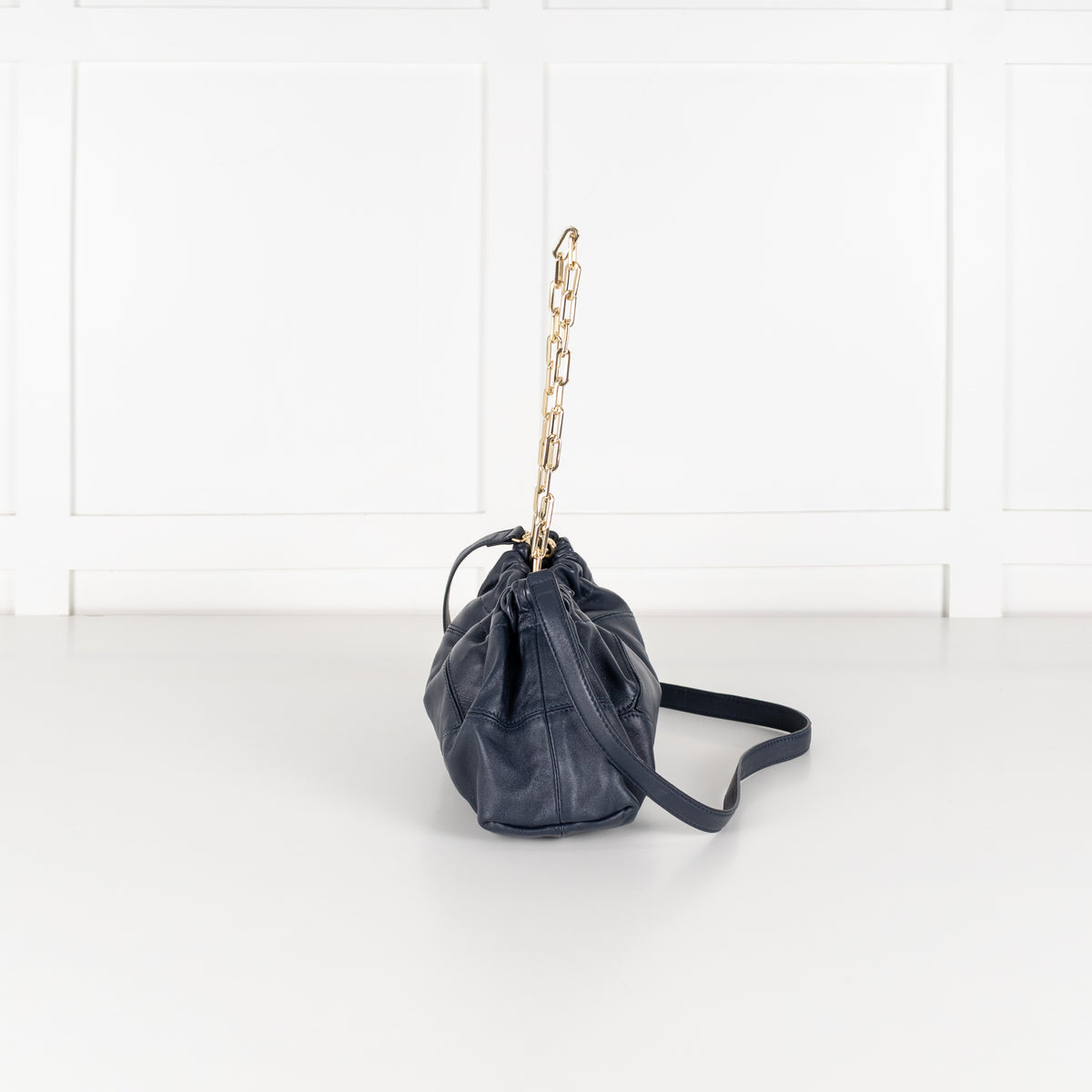 Ba&sh Navy Mini June Leather Crossbody Bag
