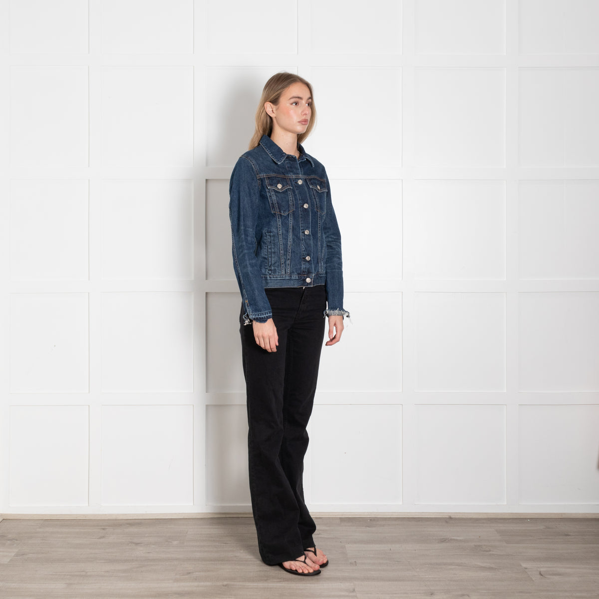 Rag & Bone Blue Denim Raw Hem Sleeve Jacket