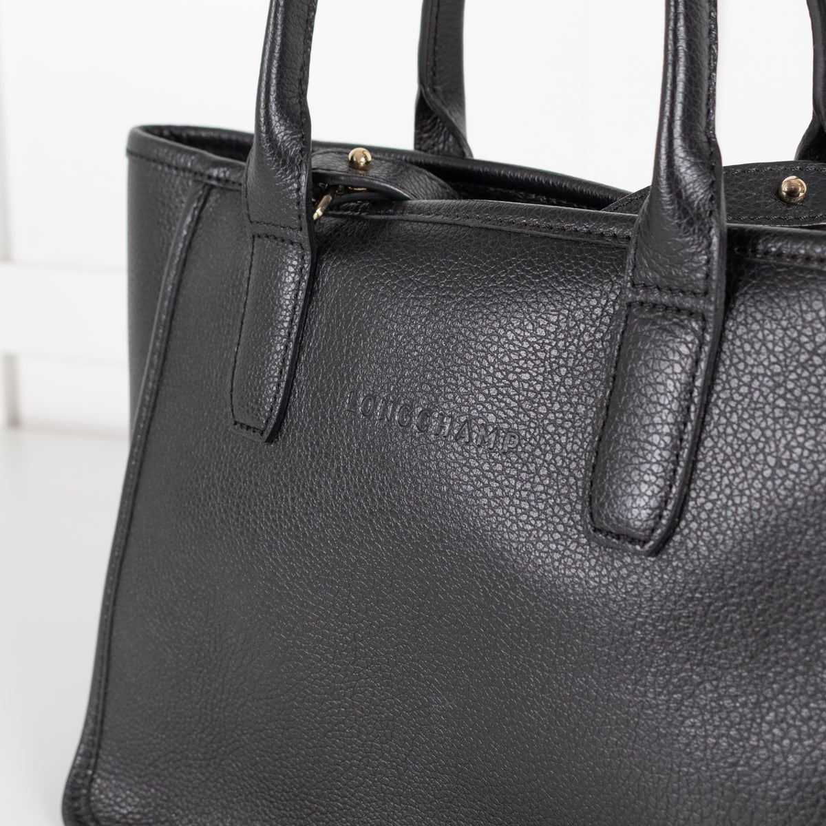 Longchamp Black Le Foulonne Leather Shoulder Tote Bag