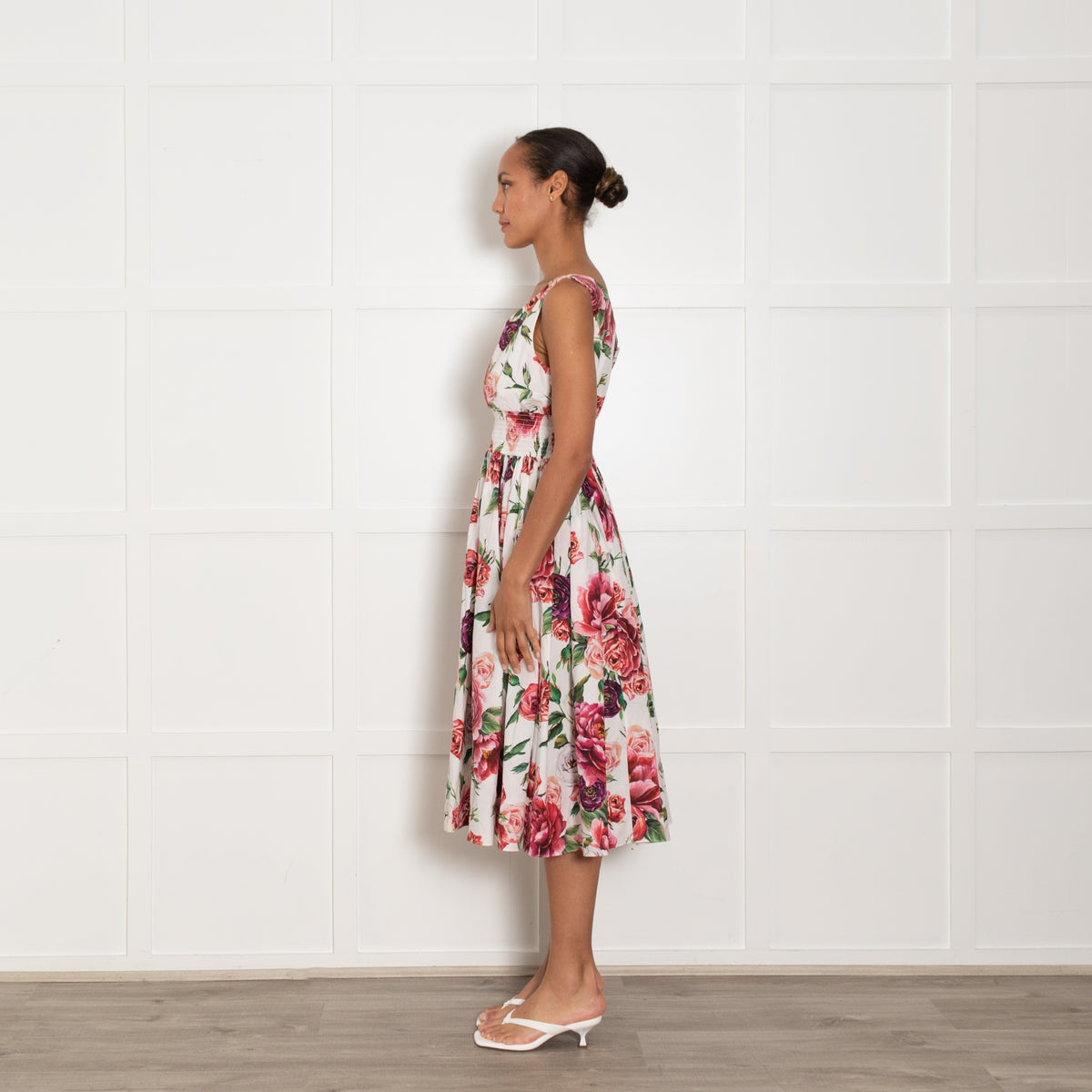 Dolce & Gabbana White Red Rose Cotton Sleeveless Dress