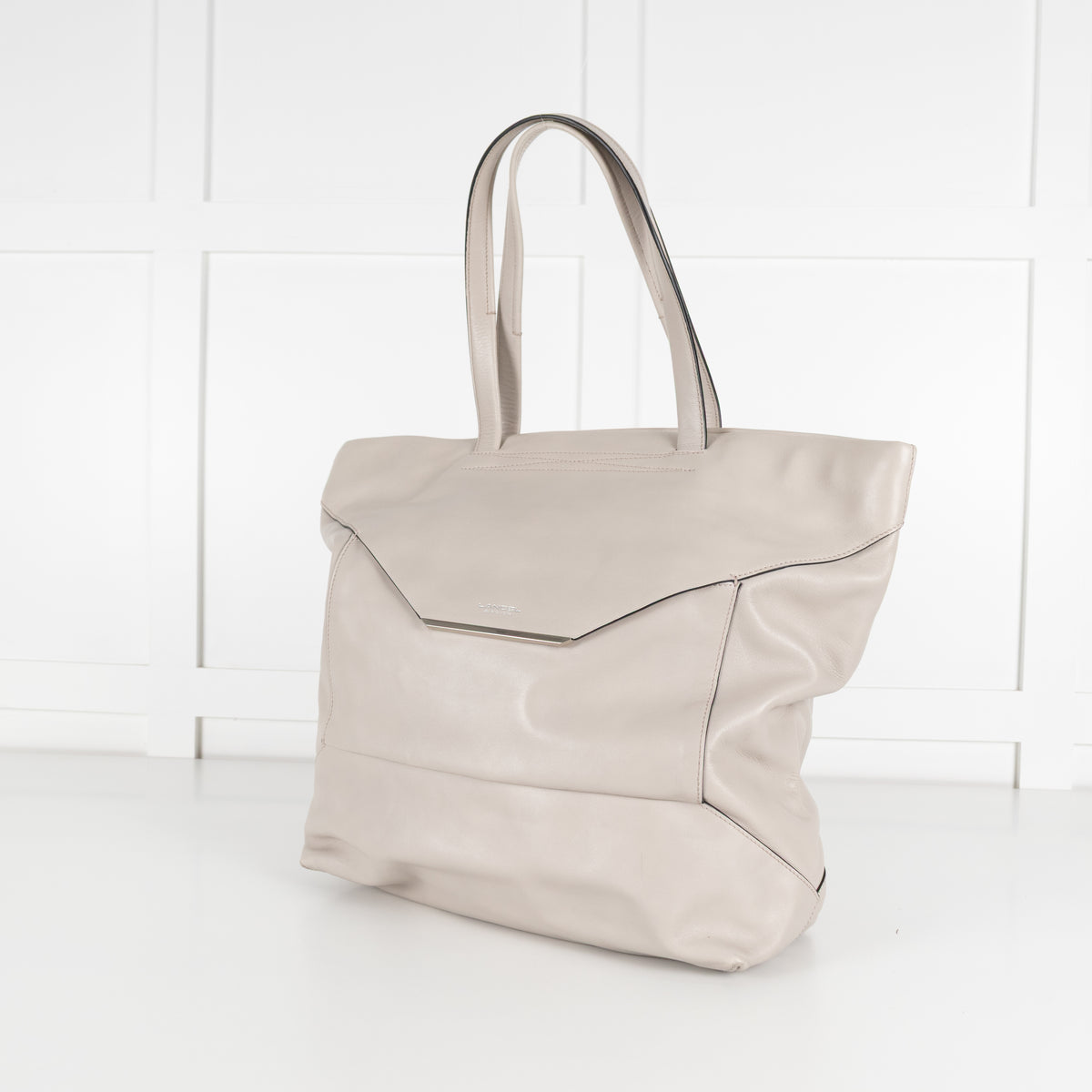 Lancel Grey Smooth Leather Top Handle Tote Bag