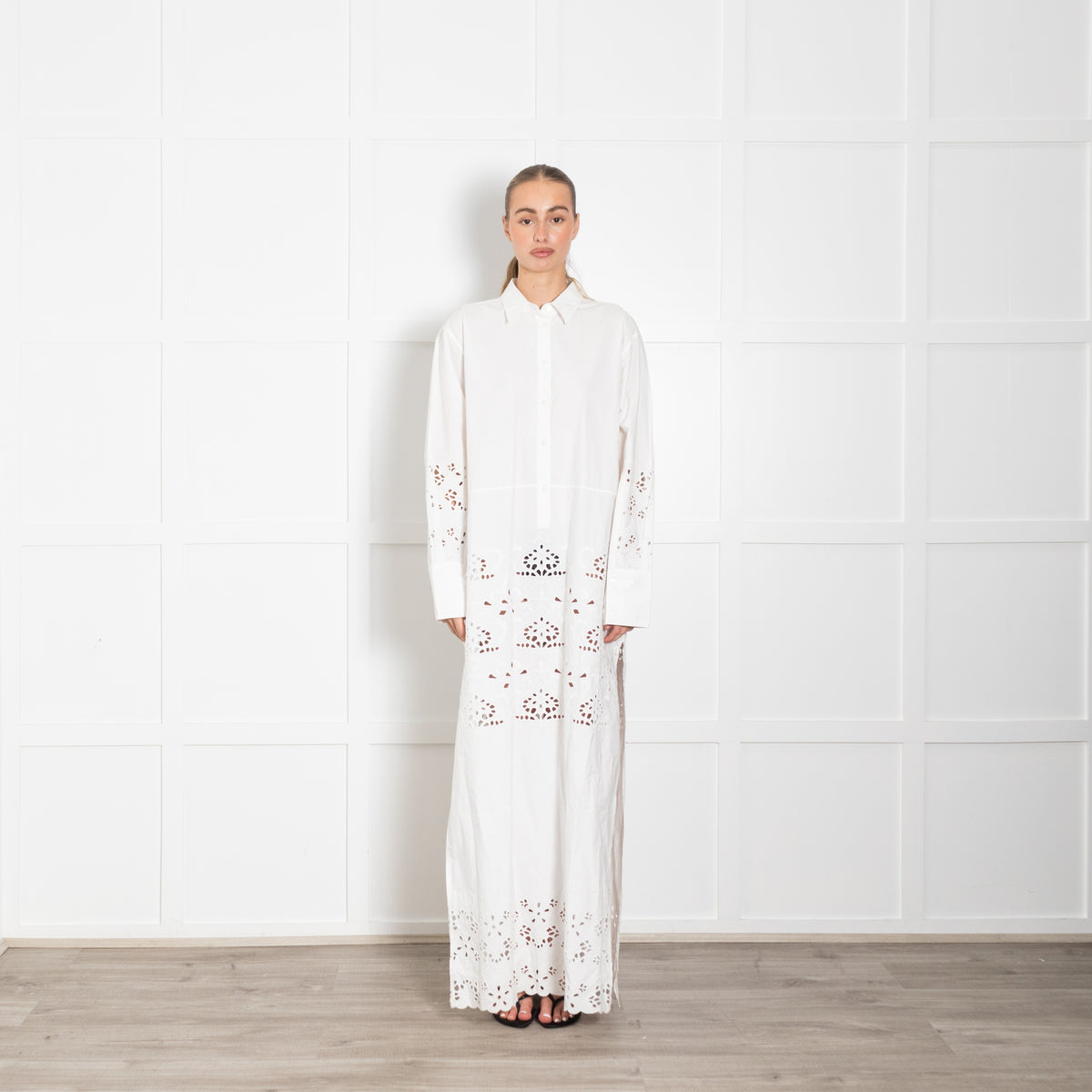 Nili Lotan Louanne White Lazer Cut Long Dress