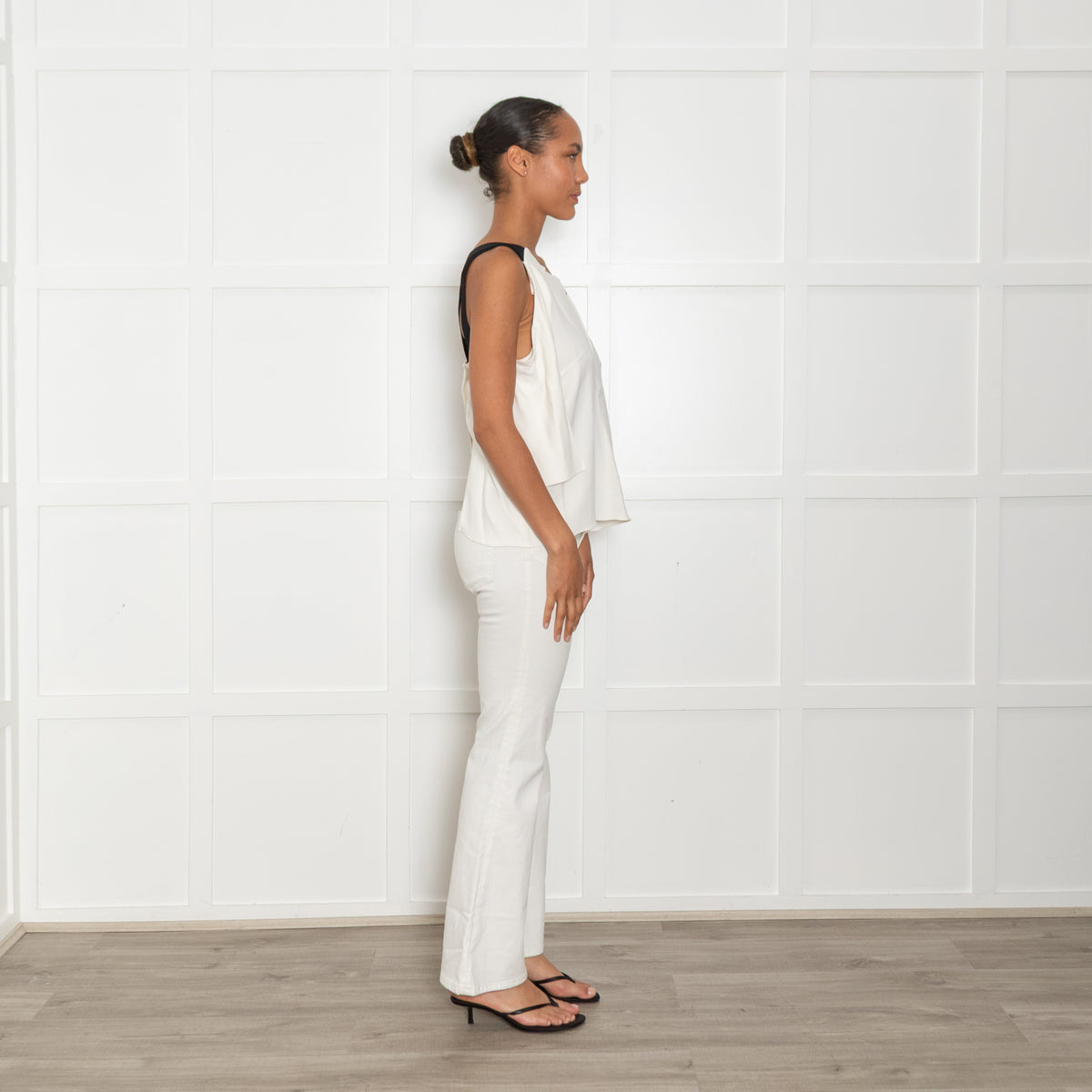 Roland Mouret Cream Black Elasticated Shoulder Straps Top