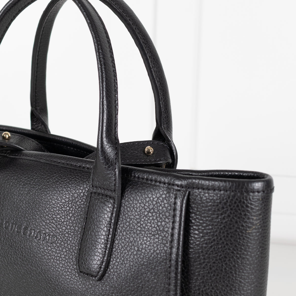 Longchamp Black Le Foulonne Leather Shoulder Tote Bag