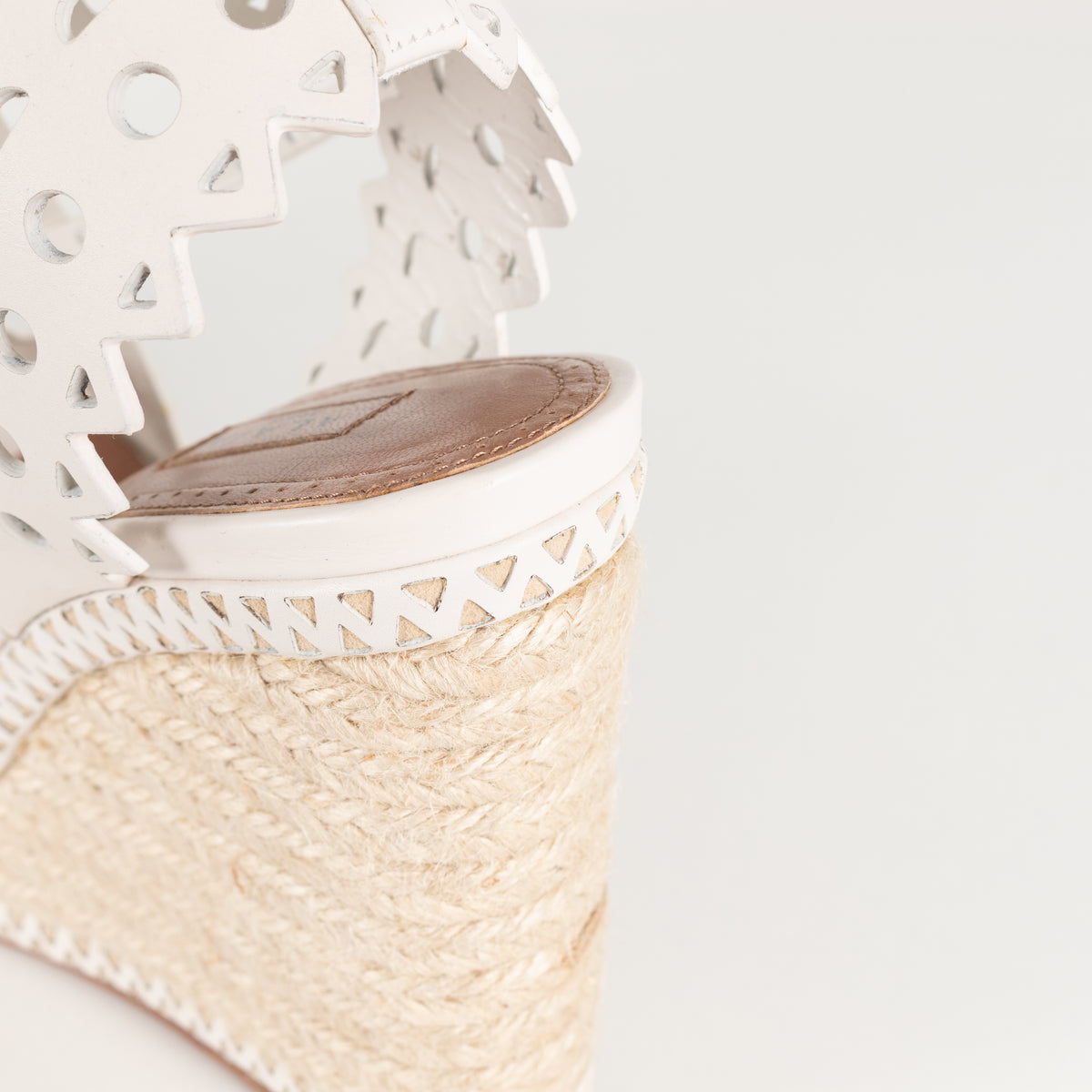 Alaia White Perforated Leather Espadrille Heeled Wedges