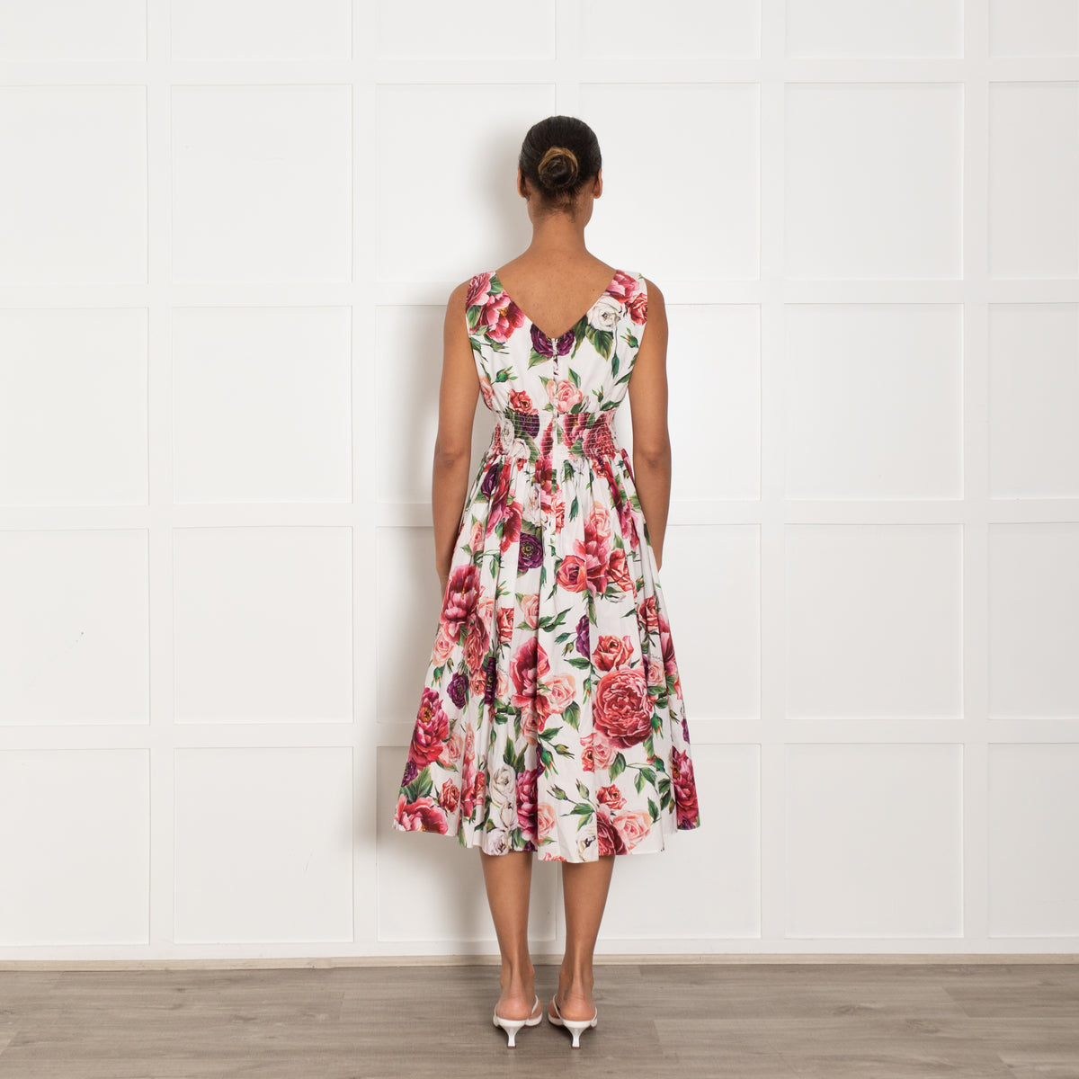 Dolce & Gabbana White Red Rose Cotton Sleeveless Dress